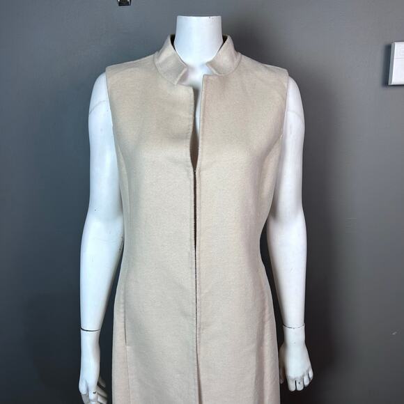 BCBG MaxAzria long vest medium cream wool minimalist quiet luxury cream Thrones - Picture 2 of 15